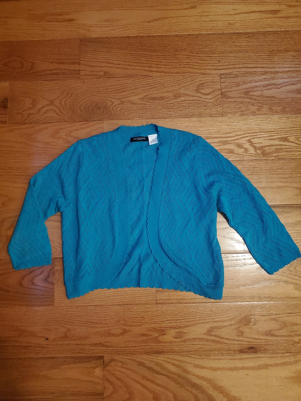 Notations Bright Turquoise Crochet Open-Front Cardigan
